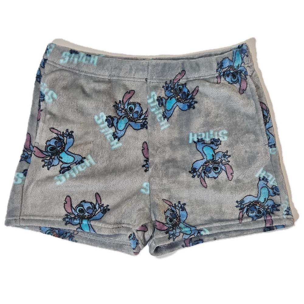 Disney Stitch Sleep Shorts Womens XL Gray Fleece Lounge Pajama Bottoms‎ Cozy